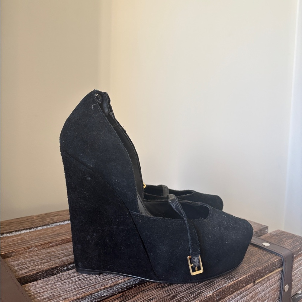 Retro Steve Madden Black Suede Wedge Heels(As Is)